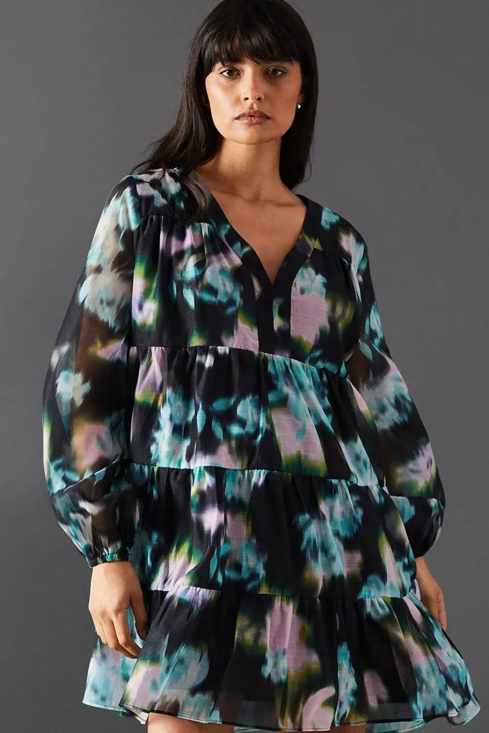 Floral Print Organza Smock Dress