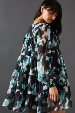 Floral Print Organza Smock Dress