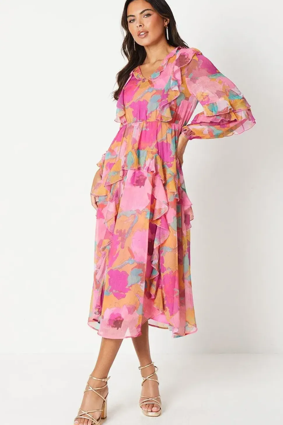 Floral Print Panel Skirt Midi Dress