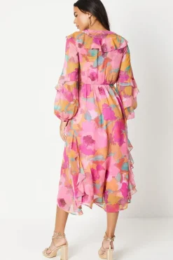 Floral Print Panel Skirt Midi Dress