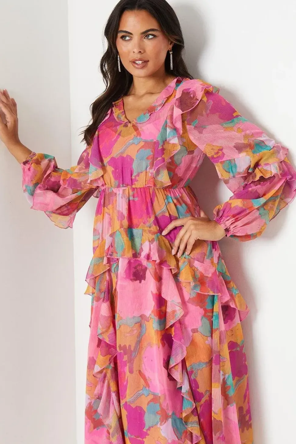 Floral Print Panel Skirt Midi Dress