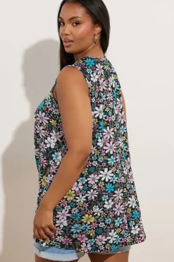 Floral Print Pleated Swing Vest Top