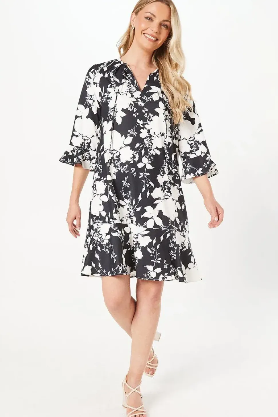 Floral Print Ruffle Hem Shift Dress