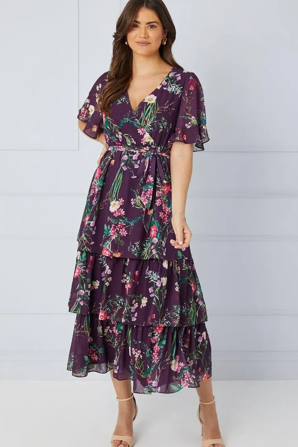 Floral Print Ruffle Midi Dress