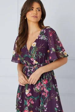 Floral Print Ruffle Midi Dress