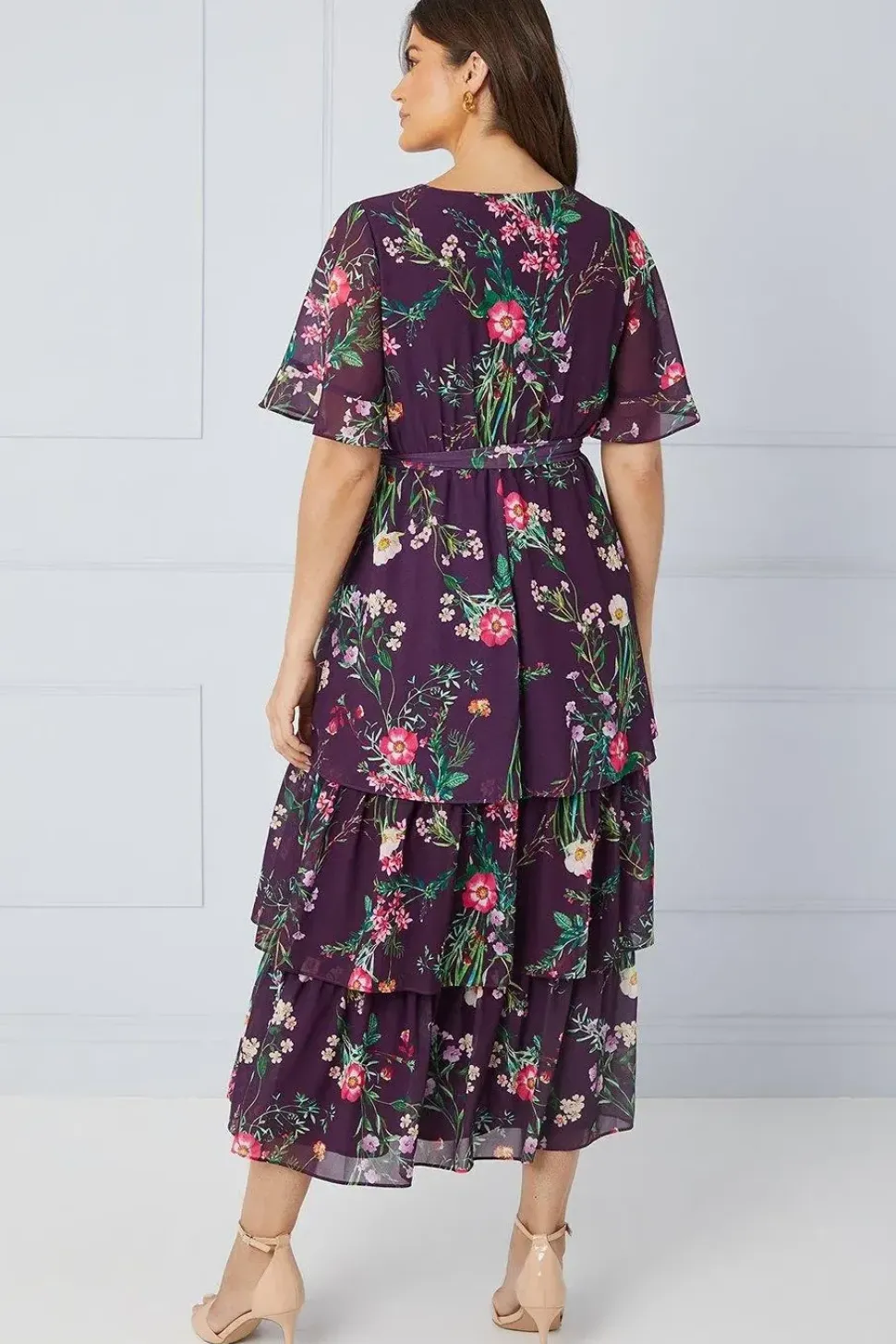 Floral Print Ruffle Midi Dress