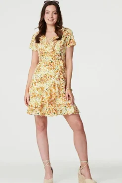 Floral Print Ruffle Wrap Dress