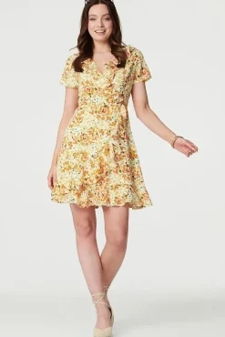 Floral Print Ruffle Wrap Dress
