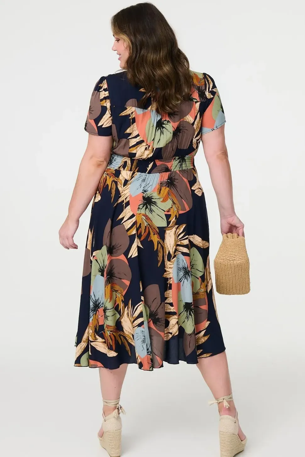 Floral Print Short Sleeve Midi Dress