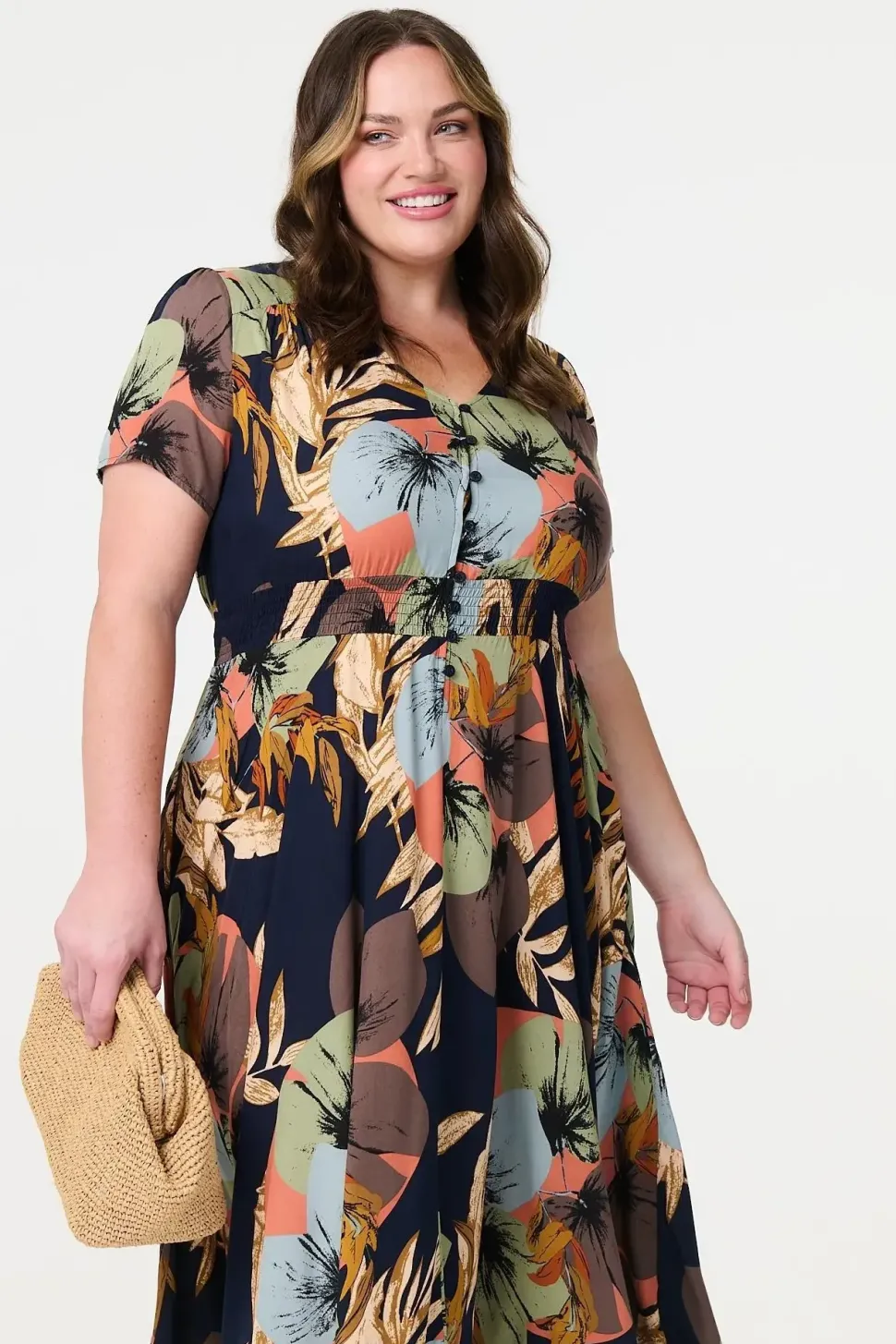 Floral Print Short Sleeve Midi Dress