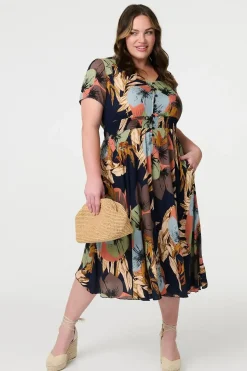 Floral Print Short Sleeve Midi Dress