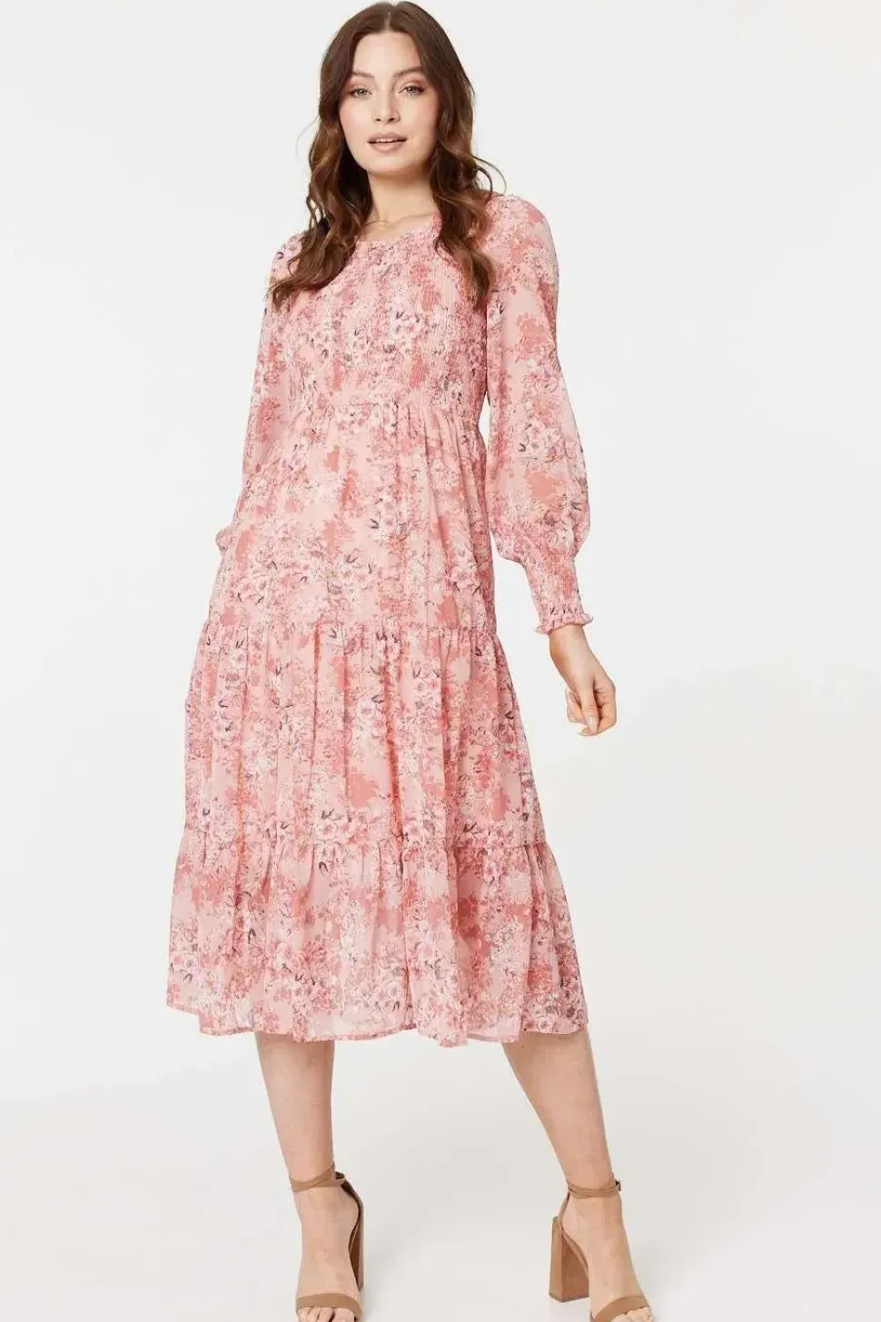 Floral Print Smocked Midi Dress