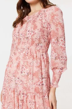 Floral Print Smocked Midi Dress
