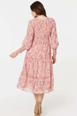 Floral Print Smocked Midi Dress