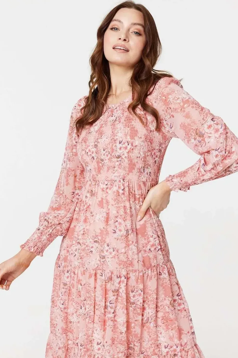 Floral Print Smocked Midi Dress