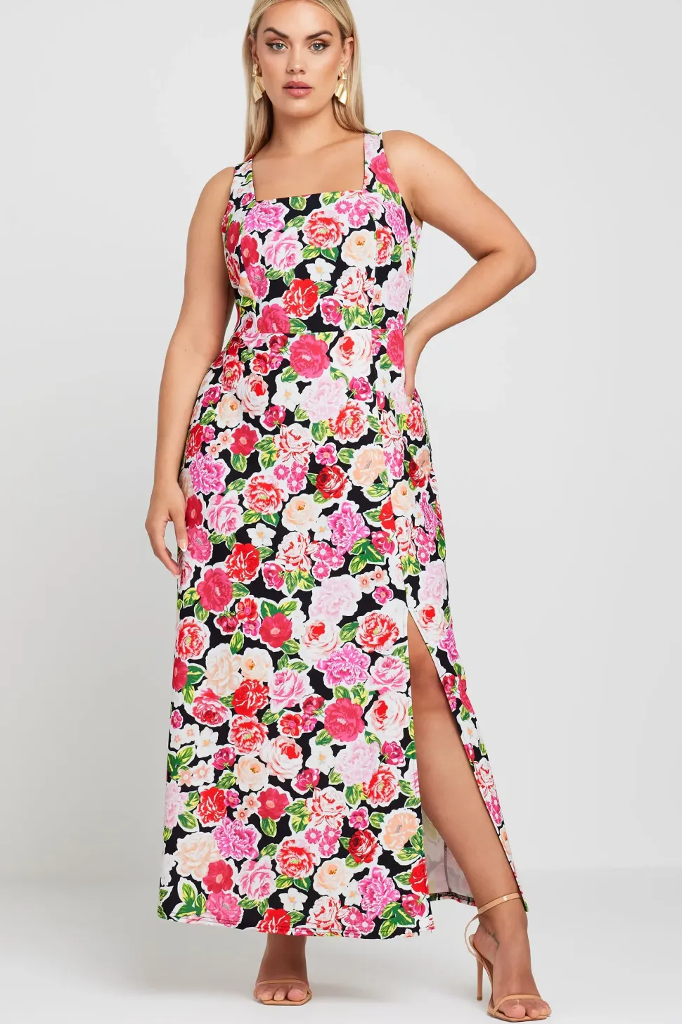Floral Print Square Neck Maxi Dress