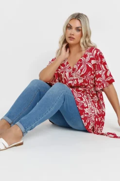 Floral Print Textured Wrap Top