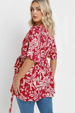 Floral Print Textured Wrap Top
