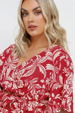 Floral Print Textured Wrap Top