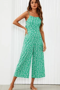 Floral Print Tie Back Culotte Jumpsuit