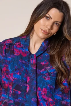 Floral Print Tie Front Blouse