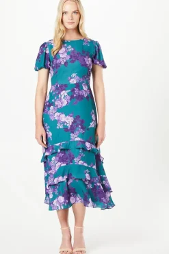 Floral Print Tiered Ruffle Midi Dress