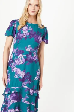 Floral Print Tiered Ruffle Midi Dress