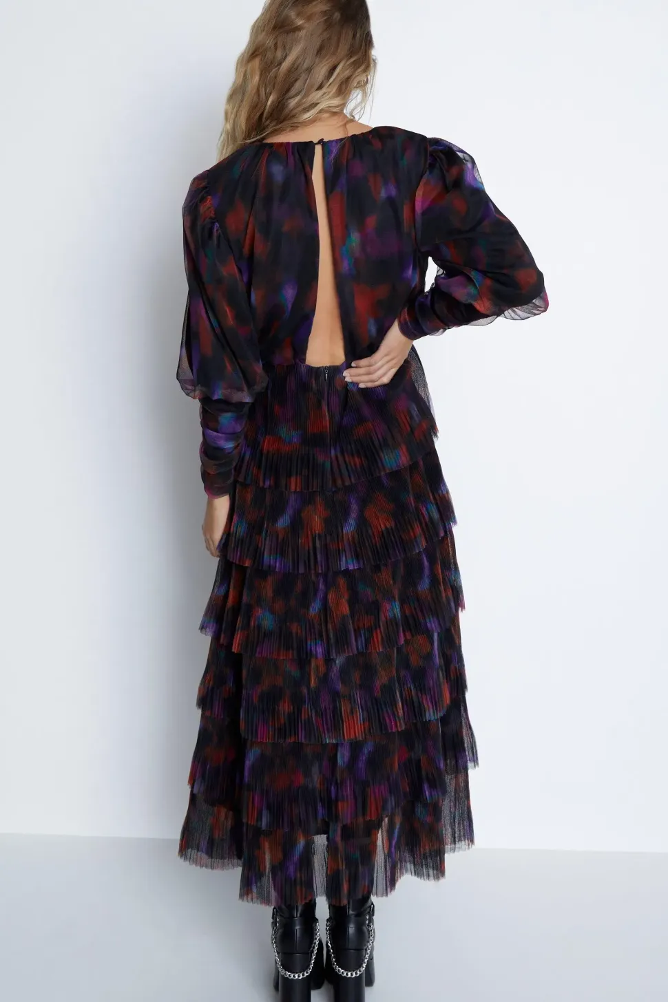 Floral Print Tiered Tulle Dress