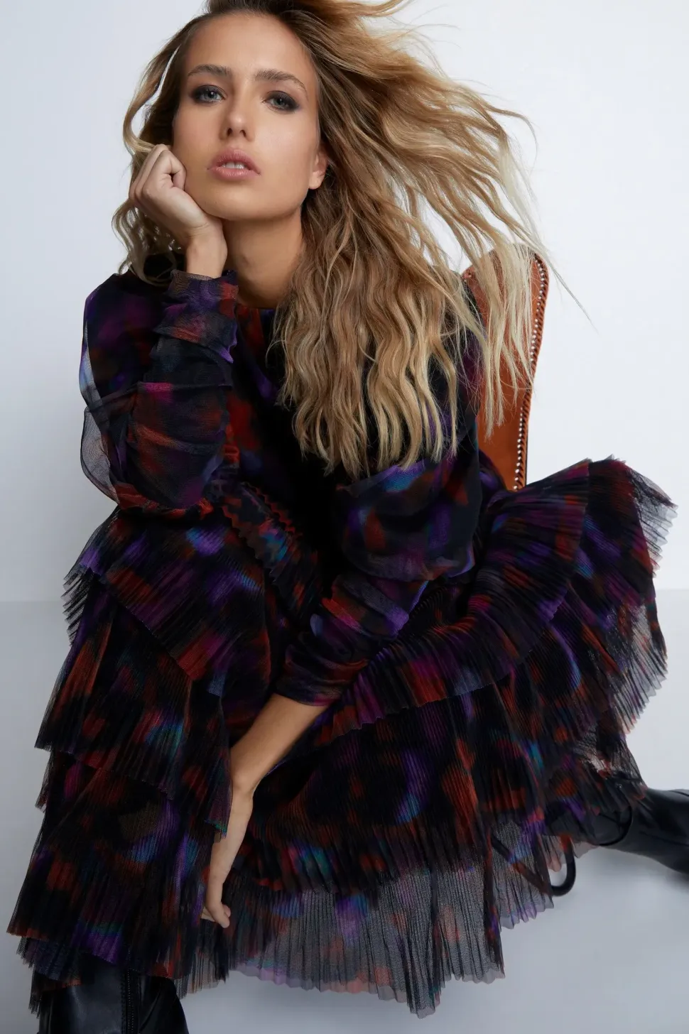Floral Print Tiered Tulle Dress