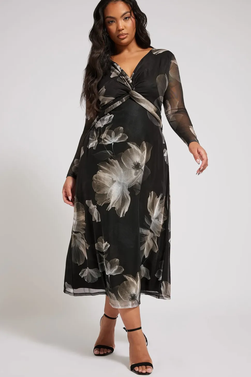 Floral Print Twist Front Maxi Dress
