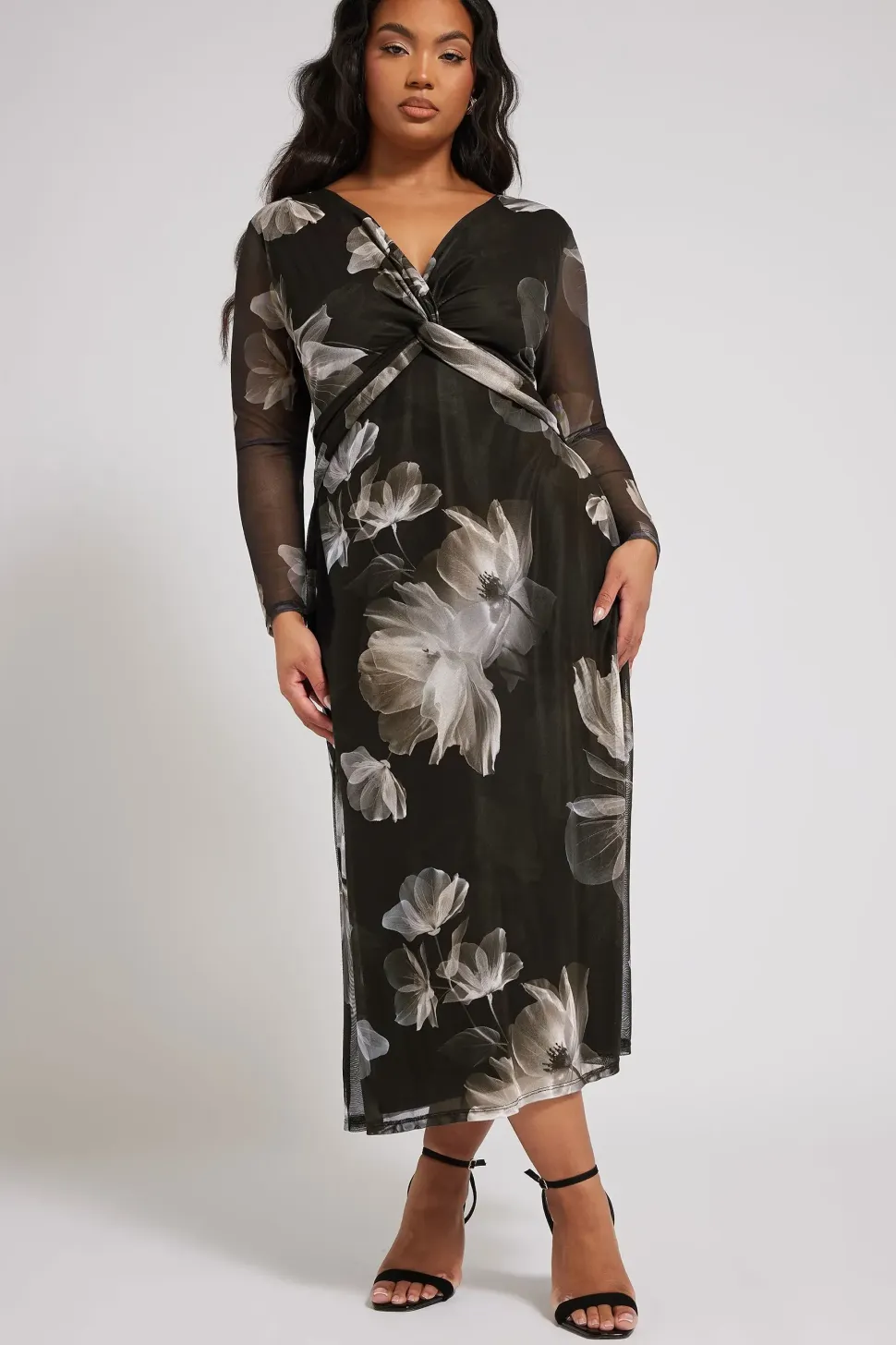 Floral Print Twist Front Maxi Dress