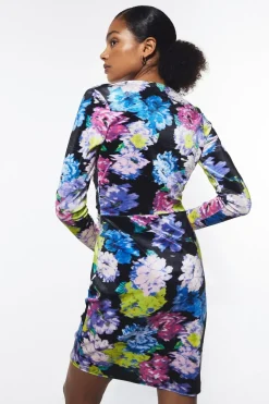 Floral Print Velvet Ruched Mini Dress