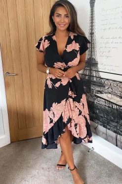Floral Print Wrap Midi Dress