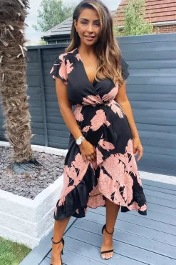 Floral Print Wrap Midi Dress