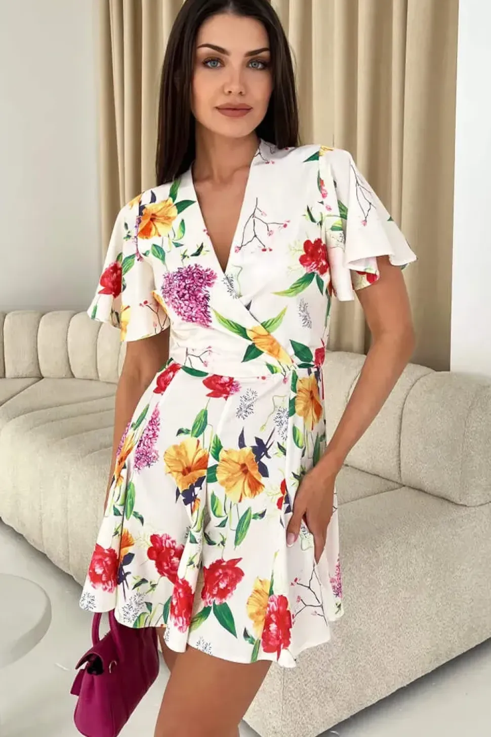 Floral Print Wrap Top Skater Dress