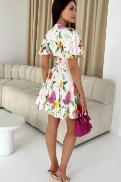 Floral Print Wrap Top Skater Dress