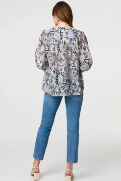 Floral 3/4 Puff Sleeve Relaxed Blouse