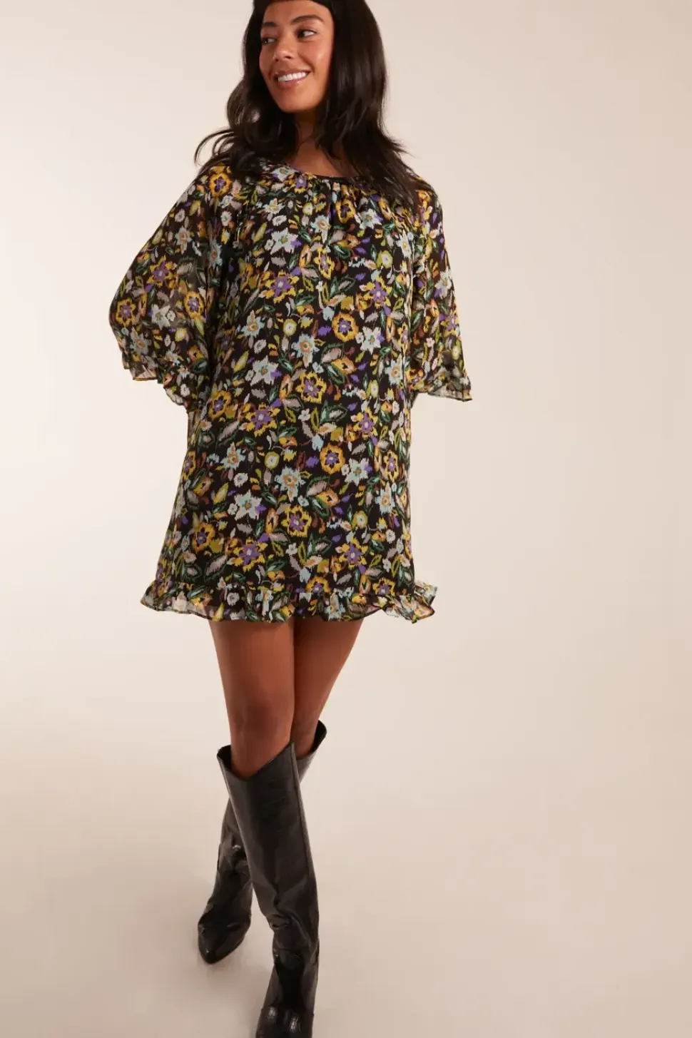 Floral Raglan Sleeve Tunic Dress