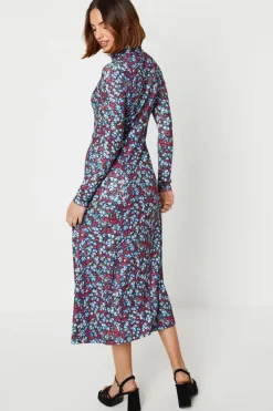 Floral Roll Neck Long Sleeve Jersey Dress