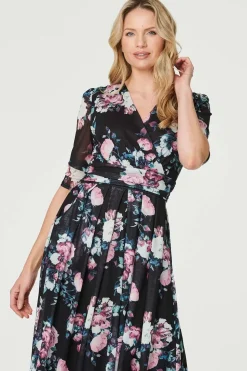 Floral Ruched Midi Tea Dress