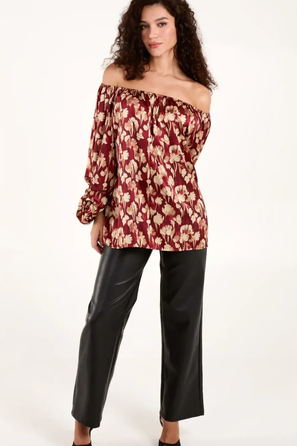 Floral Ruched Sleeve Bardot
