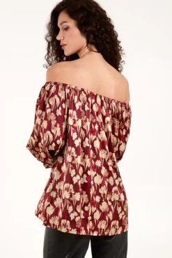 Floral Ruched Sleeve Bardot