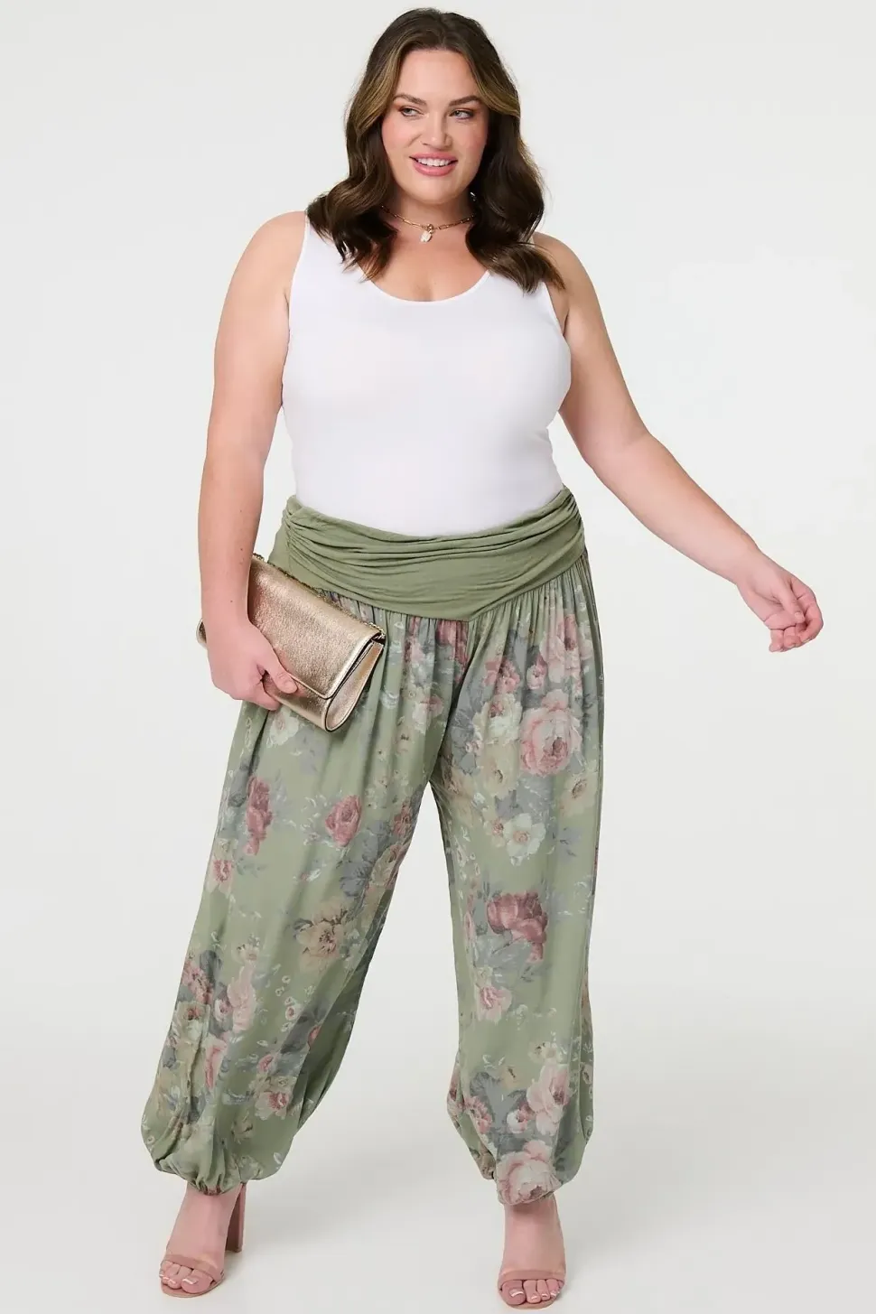 Floral Ruched Waist Harem Trousers