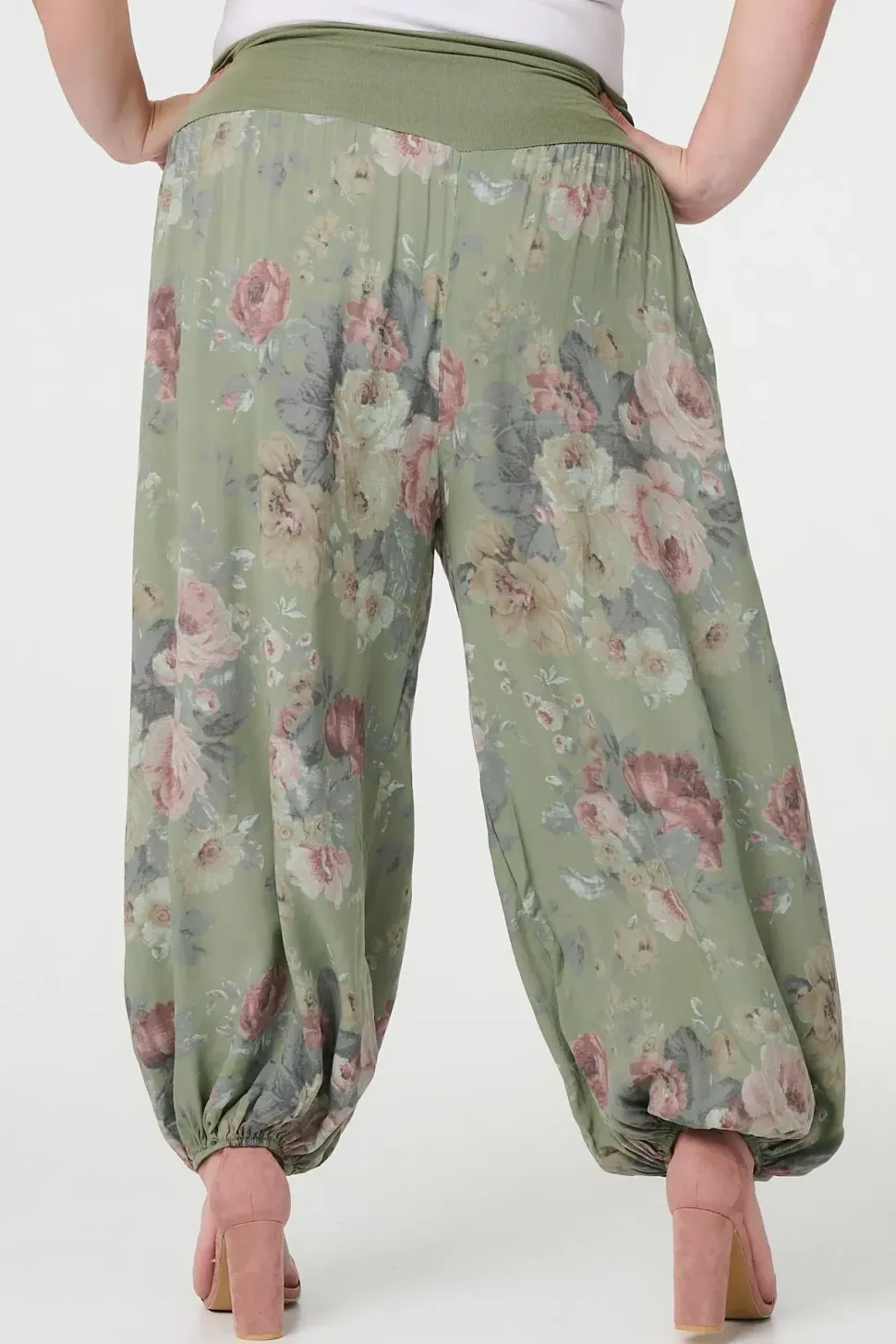 Floral Ruched Waist Harem Trousers