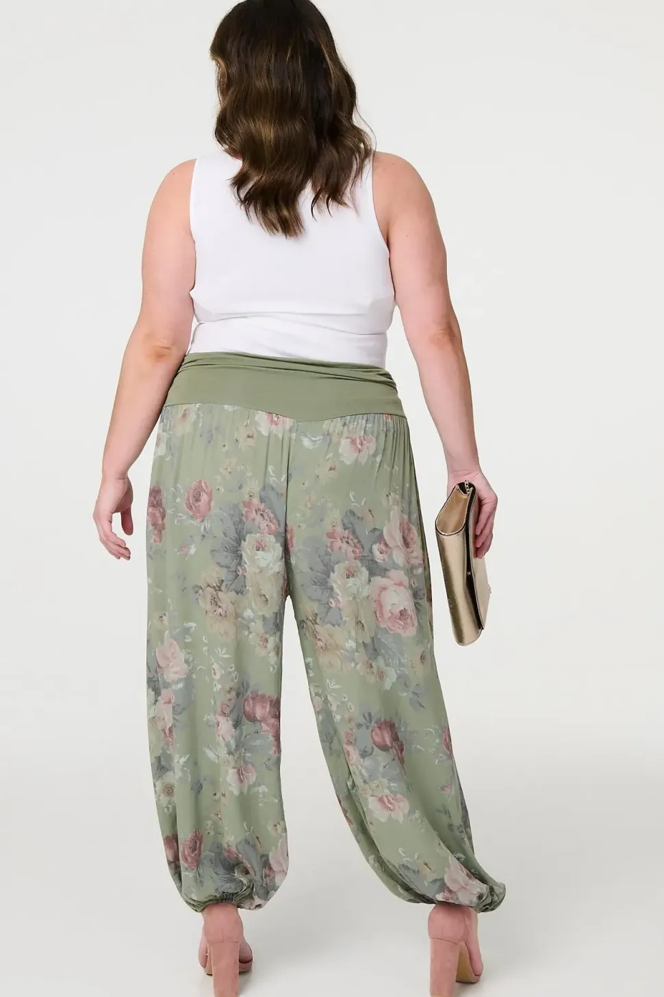 Floral Ruched Waist Harem Trousers