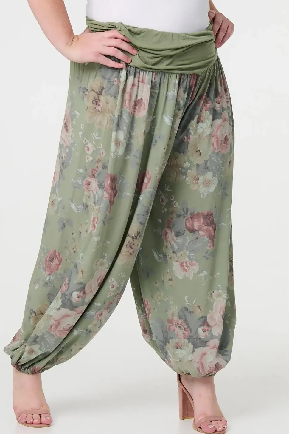 Floral Ruched Waist Harem Trousers
