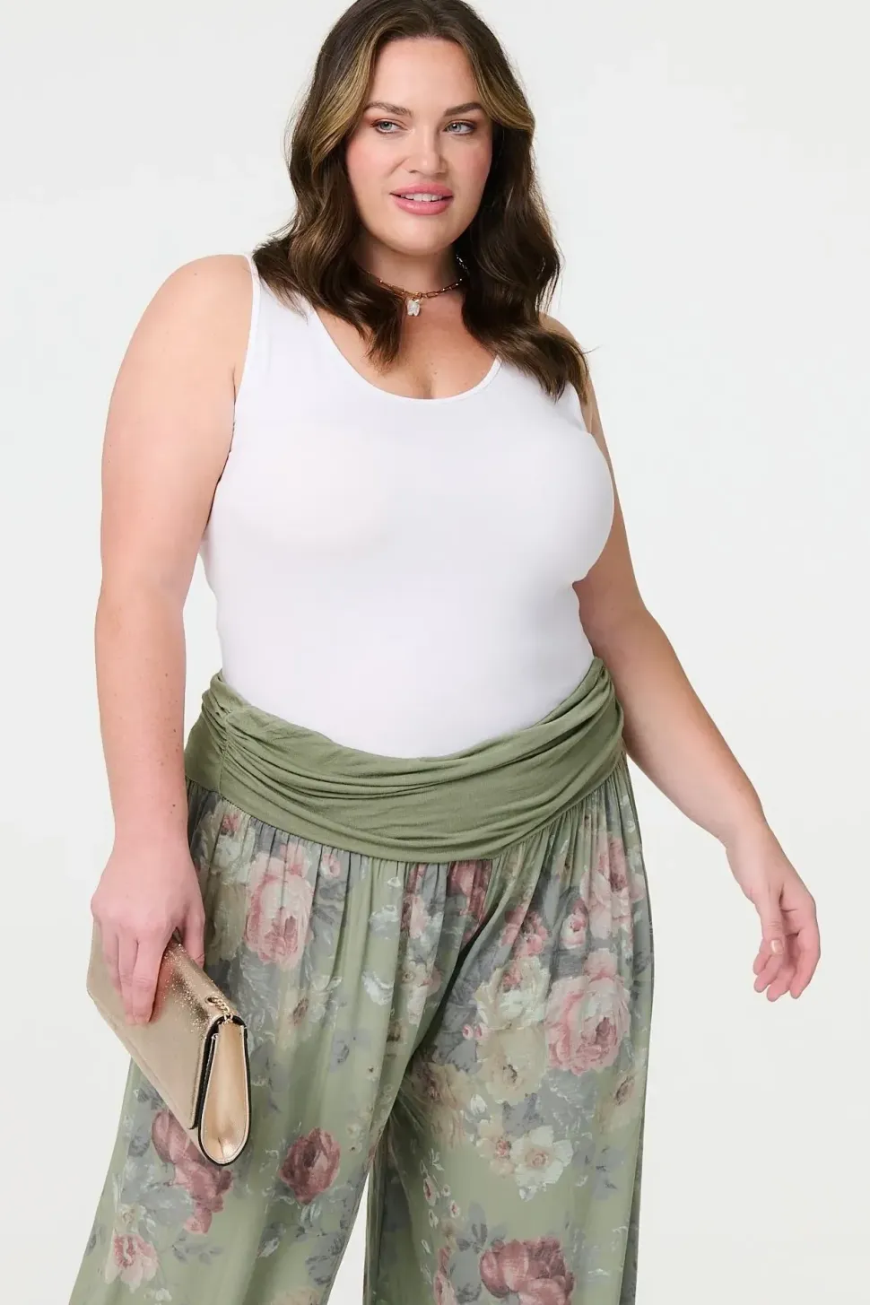 Floral Ruched Waist Harem Trousers