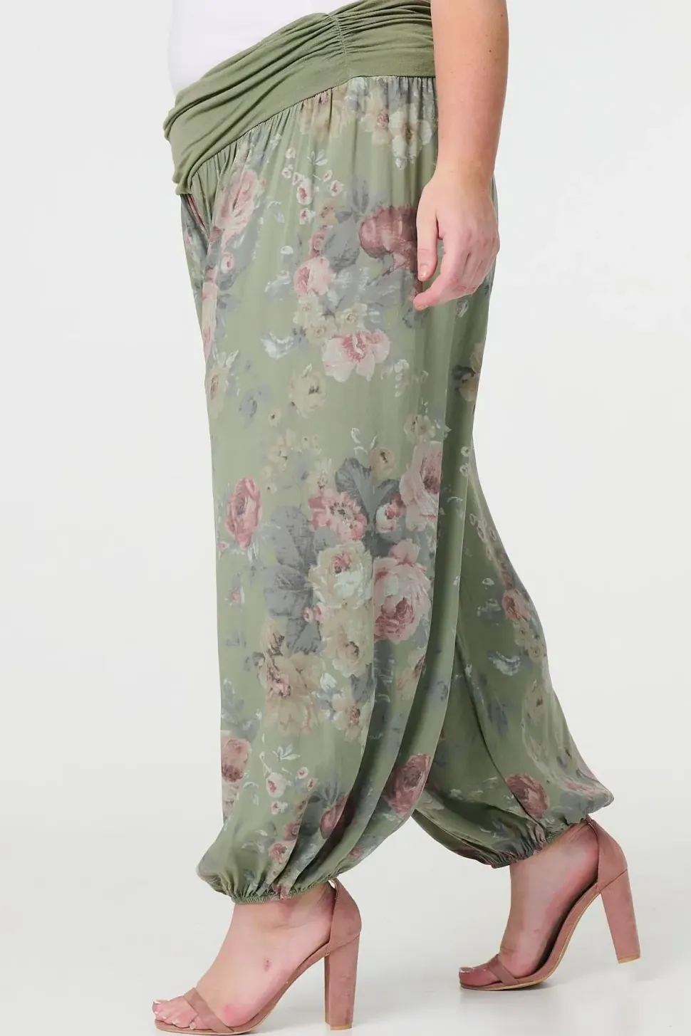 Floral Ruched Waist Harem Trousers