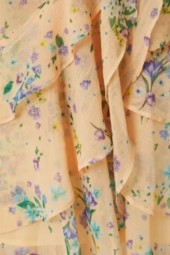 Floral Ruffle Drop Hem Maxi Dress