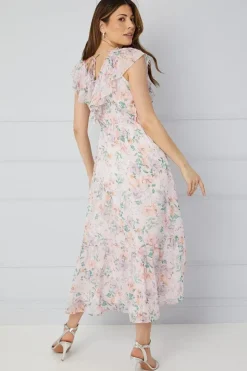 Floral Ruffle Drop Hem Midaxi Dress